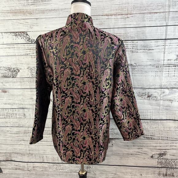 Robert Louis Oriental Asian Jacket Blazer size Medium Pink Gold Paisley Silk - Picture 11 of 12